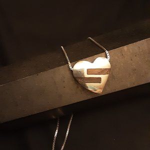 Bondanza Sterling Silver Heart Necklace with Wood Inlay - Signed